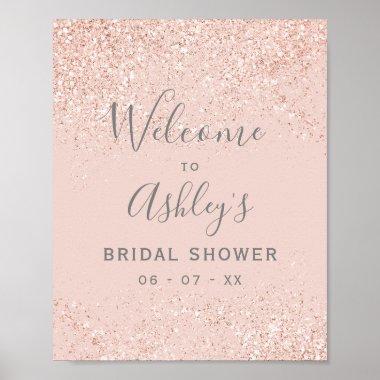 Rose gold glitter blush pink bridal shower welcome poster