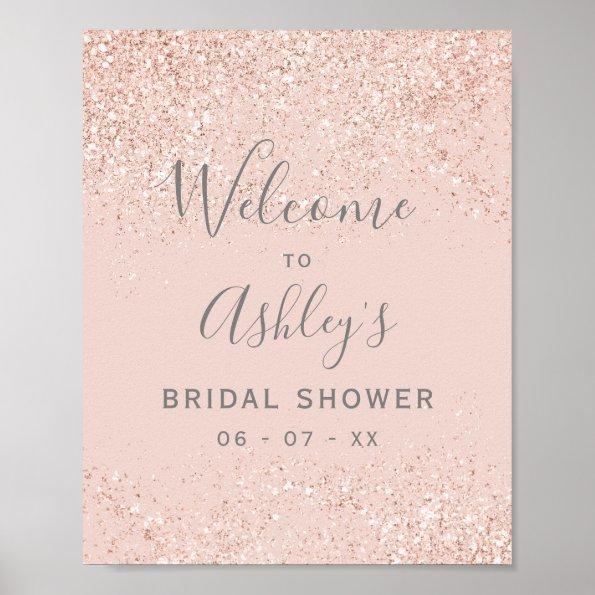 Rose gold glitter blush pink bridal shower welcome poster