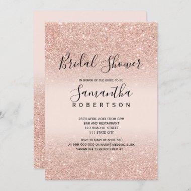 Rose gold glitter blush pink script bridal shower Invitations