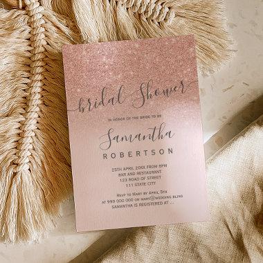 Rose gold glitter blush pink script bridal shower Invitations