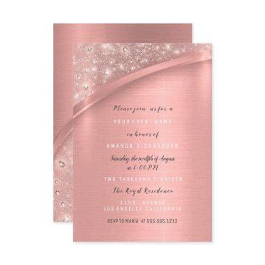 Rose Gold Glitter Bridal Shower Birthday Sweet Invitations