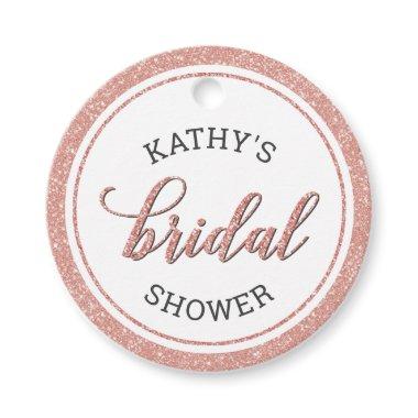Rose Gold Glitter Bridal Shower Round Thank You Favor Tags