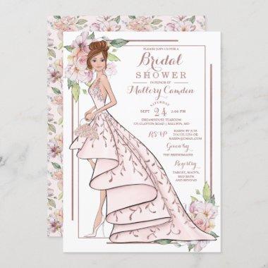 Rose Gold Glitter Bride Bridal Shower Invitations