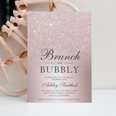 Rose gold glitter brunch bubbly bridal shower Invitations