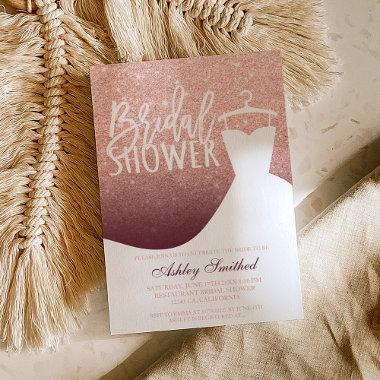 Rose gold glitter burgundy dress Bridal shower Invitations