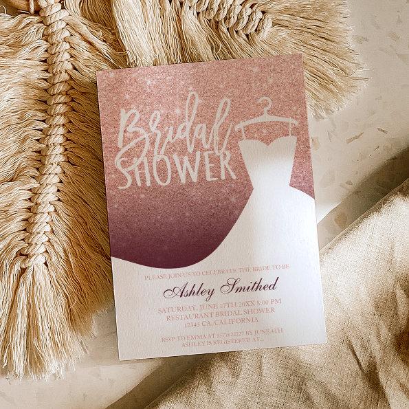 Rose gold glitter burgundy dress Bridal shower Invitations