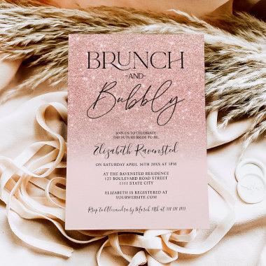 Rose gold glitter chic brunch bubbly bridal shower Invitations