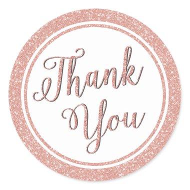 Rose Gold Glitter Chic Elegant Party Thank You Classic Round Sticker