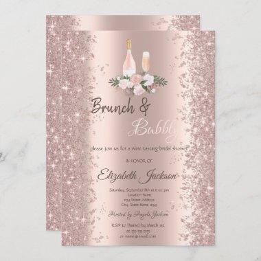 Rose Gold Glitter Confetti Brunch Bridal Shower Invitations