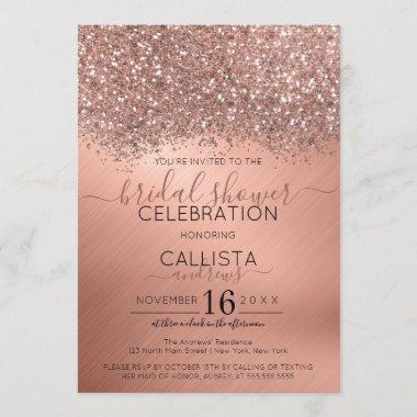 Rose Gold Glitter Confetti Metallic Bridal Shower Invitations