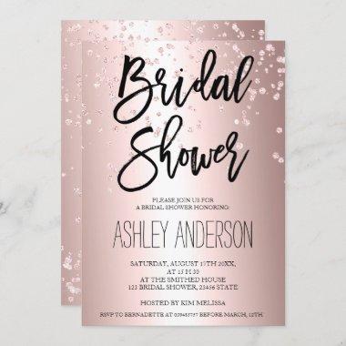 Rose gold glitter confetti script bridal shower Invitations