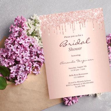 Rose gold glitter drip bridal shower invitation postInvitations