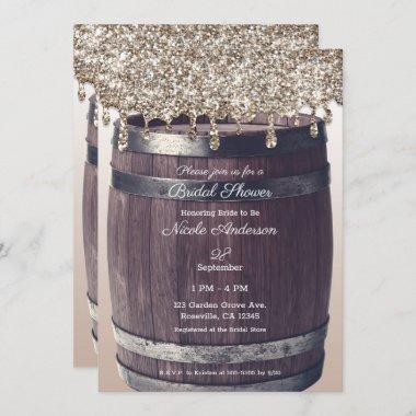 Rose Gold Glitter Drip Rustic Glam Bridal Shower Invitations