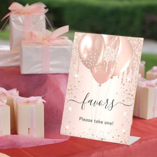Rose gold glitter drips blush favors guest sign