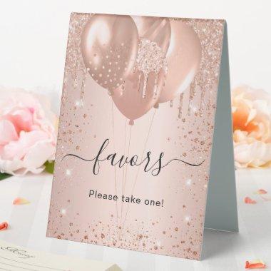 Rose gold glitter drips blush favors guest sign