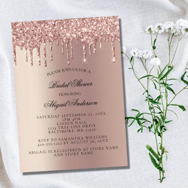 Rose Gold Glitter Drips Bridal Shower Invitations
