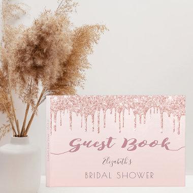 Rose gold glitter drips glam Bridal Shower Guest Book