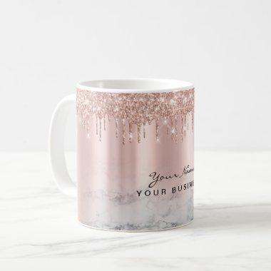 Rose Gold Glitter Drips Marble Custom Name Mug