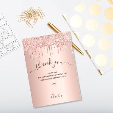 Rose gold glitter drips thank you Invitations