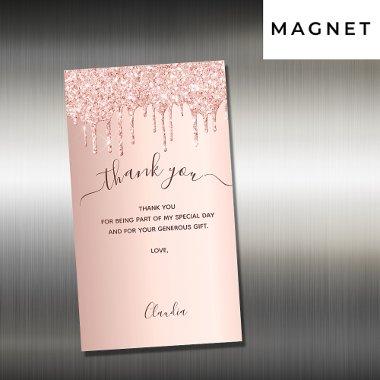 Rose gold glitter drips thank you  magnet