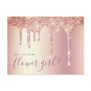 Rose gold glitter drips will you be my flower girl invitation post