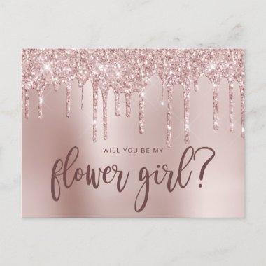 Rose gold glitter drips will you be my flower girl invitation postInvitations