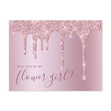 Rose gold glitter drips will you be my flower girl invitation post