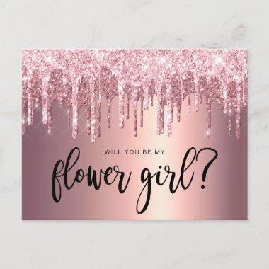 Rose gold glitter drips will you be my flower girl invitation postInvitations