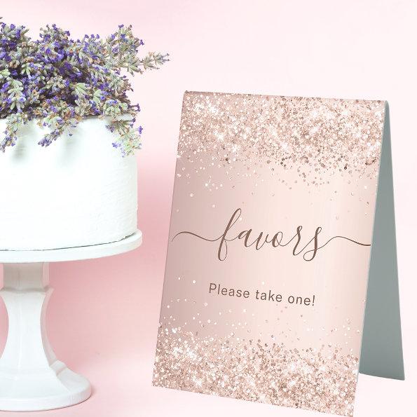 Rose gold glitter dust party favor table tent sign