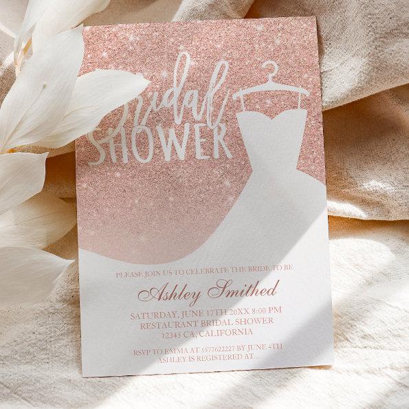 Rose gold glitter elegant chic dress Bridal shower Invitations