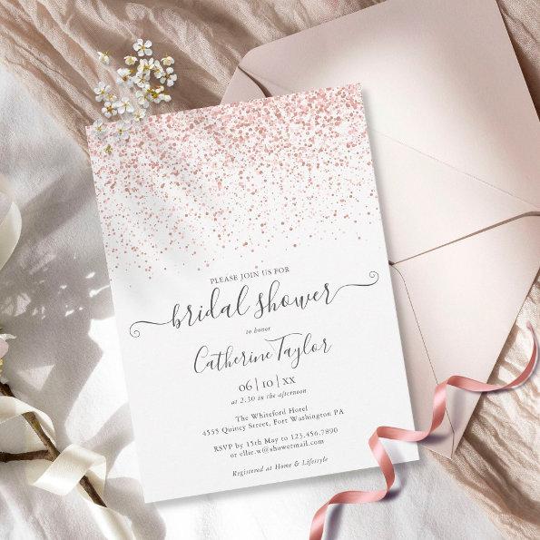 Rose Gold Glitter Elegant Script Bridal Shower Inv Invitations