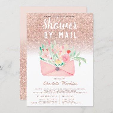 Rose gold glitter floral baby shower by mail Invitations