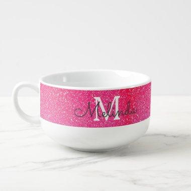 Rose Gold Glitter Girly Monogram Initial Name Cute Soup Mug