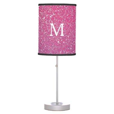 Rose Gold Glitter Girly Ombre Monogram Initials Table Lamp