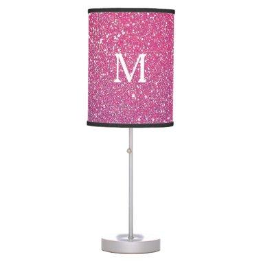 Rose Gold Glitter Girly Ombre Monogram Initials Table Lamp