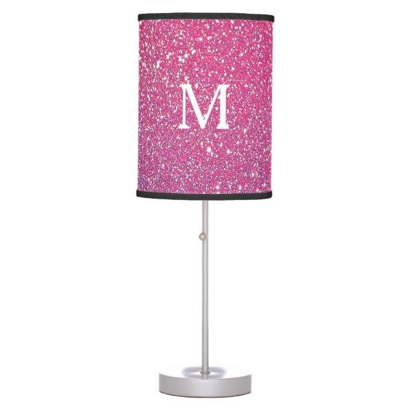 Rose Gold Glitter Girly Ombre Monogram Initials Table Lamp
