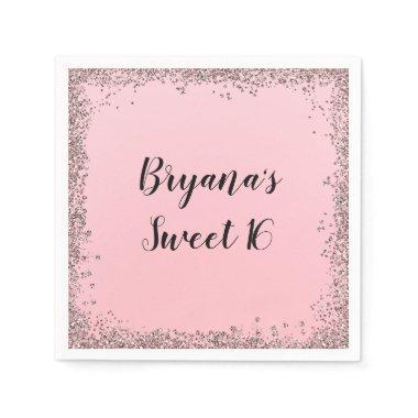 Rose Gold Glitter Glam Edge Sweet 16 Pink Party Paper Napkins