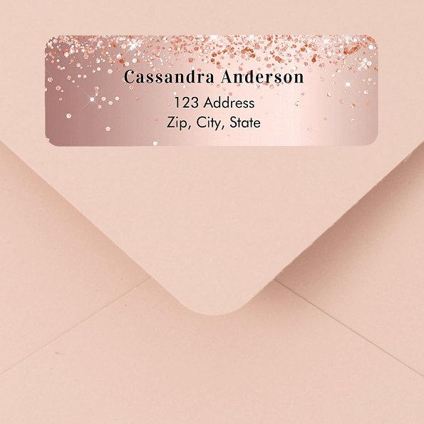 Rose gold glitter glamorous return address label