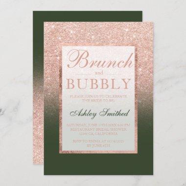 Rose gold glitter green bubbly bridal shower Invitations