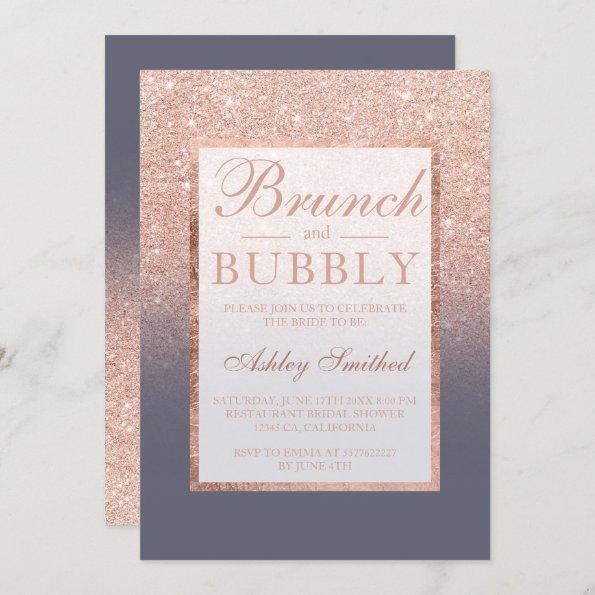 Rose gold glitter grey brunch bubbly bridal shower Invitations