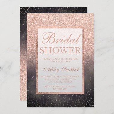 Rose gold glitter grey watercolor bridal shower Invitations