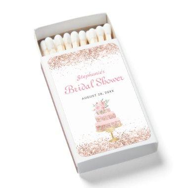 Rose Gold Glitter Layer Cake Floral  Matchboxes