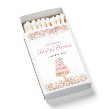 Rose Gold Glitter Layer Cake Floral Bridal Shower Matchboxes