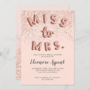 Rose gold glitter letters blush bridal shower Invitations