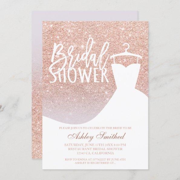 Rose gold glitter lilac chic dress Bridal shower Invitations