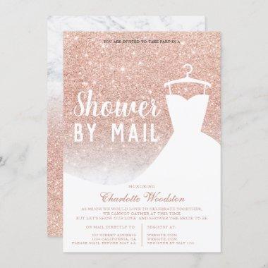 Rose gold glitter marble Bridal shower by mail Invitations