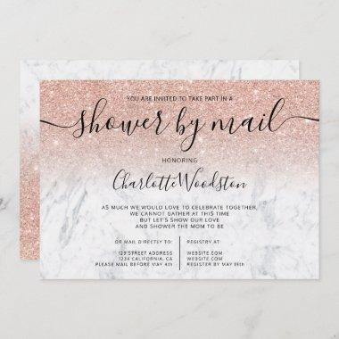 Rose gold glitter marble cancelled shower by mail Invitations