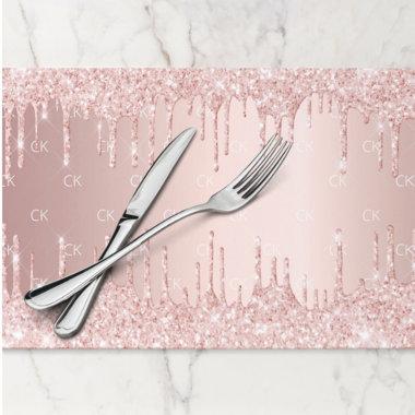 Rose gold glitter monogram party paper placemat