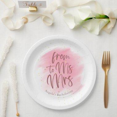 Rose Gold Glitter Ms to Mrs Bridal Shower Paper Plates