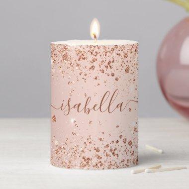 Rose gold glitter name script pillar candle